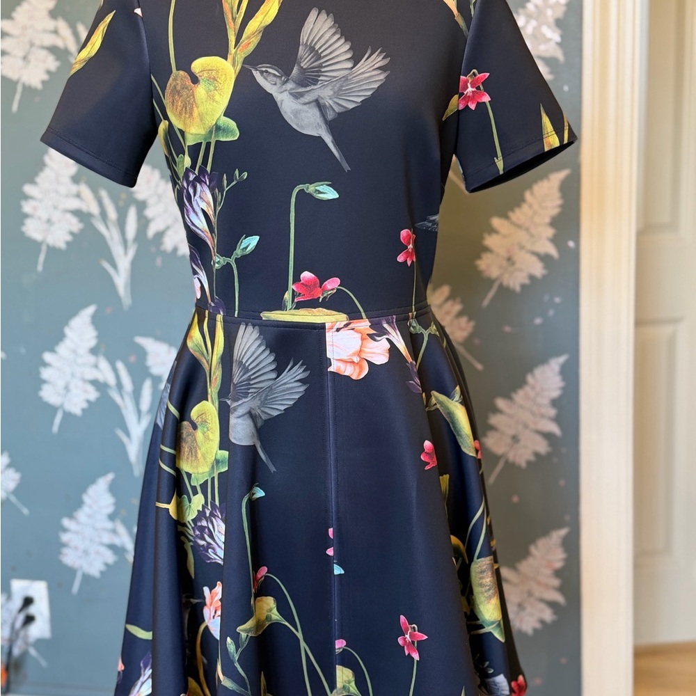 Ted Baker Black Dress with Floral and Bird Print